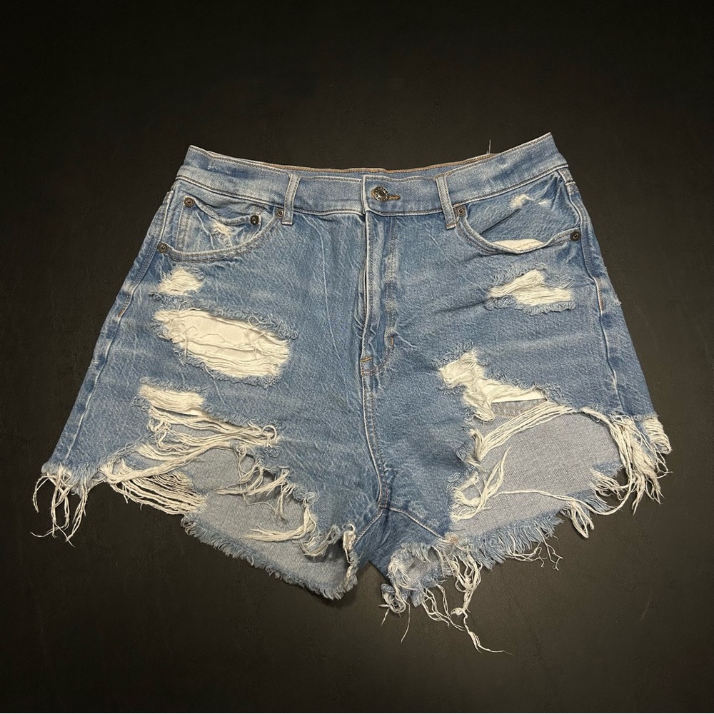 American Eagle Highest Rise 90s Boyfriend Shorts Women’s Size 10 Distressed Blue